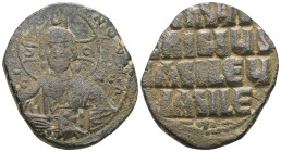 Byzantine Anonymous, time of Basil II & Constantine VIII, circa 970-1025. Follis (Bronze), Class A2, Constantinople. +EMMANOVHΛ / IC - XC Bust of Chri...