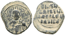 Byzantine Anonymous, time of Basil II & Constantine VIII, circa 970-1025. Follis (Bronze), Class A2, Constantinople. +EMMANOVHΛ / IC - XC Bust of Chri...