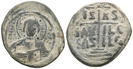 Byzantine Anonymous. Class B. Romanus III. AE, Follis (Bronze) Constantinople. Anonymous. Class B. 1028-1034 AD. Obv: + EMM[A NOVHΛ] / IC X[C], Bust o...