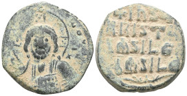 Byzantine Anonymous, time of Basil II & Constantine VIII, circa 970-1025. Follis (Bronze), Class A2, Constantinople. +EMMANOVHΛ / IC - XC Bust of Chri...