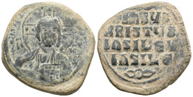 Byzantine Anonymous, time of Basil II & Constantine VIII, circa 970-1025. Follis (Bronze), Class A2, Constantinople. +EMMANOVHΛ / IC - XC Bust of Chri...