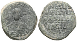 Byzantine Anonymous, time of Basil II & Constantine VIII, circa 970-1025. Follis (Bronze), Class A2, Constantinople. +EMMANOVHΛ / IC - XC Bust of Chri...