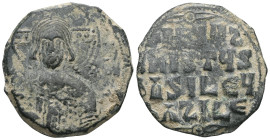 Byzantine Anonymous, time of Basil II & Constantine VIII, circa 970-1025. Follis (Bronze), Class A2, Constantinople. +EMMANOVHΛ / IC - XC Bust of Chri...