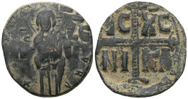 Byzantine Michael IV the Paphlagonian (1034-1041) AE follis (Bronze) Constantinople Anonymous Follis Class C Obv: + EMMA-NOVHL around, IC-XC to right ...