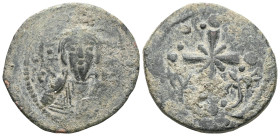 Byzantine Anonymous I ( Bronze) (attributed to Nicephorus III), Follis , Constantinople 1075/1080 Bust of Christ facing, wearing nimbus cruciger, pall...