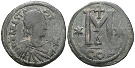 Byzantine Anastasius I. Follis. 498-518 AD. Constantinople. (Doc-23g). (Mib-27). (Sear-19). Anv.: D N ANASTASIVS P P AVG Diademed, draped and cuirasse...