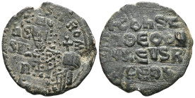 Byzantine CONSTANTINE VII PORPHYROGENITUS(913-959) and ROMANUS I LECAPENUS (920-944). Follis. Constantinople. Obv: + ROmAn' bASILEVS RWm'. Crowned and...