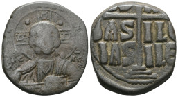 Byzantine Anonymous. Class B. Romanus III. AE, Follis (Bronze) Constantinople. Anonymous. Class B. 1028-1034 AD. Obv: + EMM[A NOVHΛ] / IC X[C], Bust o...