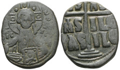 Byzantine Anonymous. Class B. Romanus III. AE, Follis (Bronze) Constantinople. Anonymous. Class B. 1028-1034 AD. Obv: + EMM[A NOVHΛ] / IC X[C], Bust o...