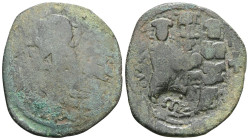 COUNTERMARKED COPPER: AE follis , Anonymous, time of Constantine IX, circa 1042-1055.Rev. -+-/ IS XS/ ЬASILE / ЬASIL/ - (crescent) - in five lines. DO...