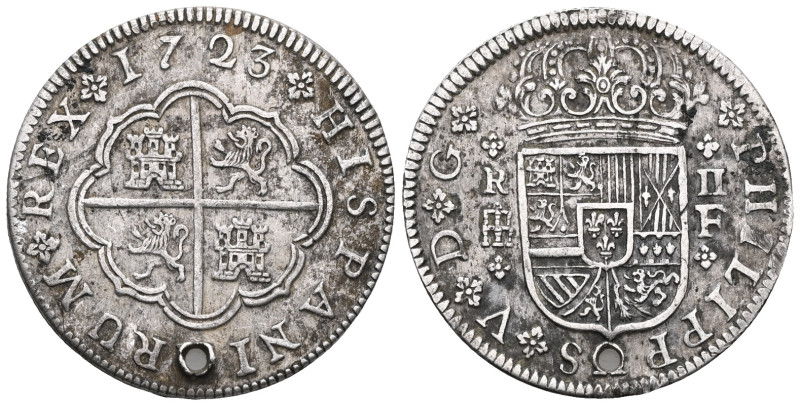 Spain. PHILIP V, 1700-1746 AD. AR, 2 Reales. Madrid. Obv: PHILIPPUS V D G / R II...