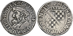 Baden-Gemeinschaftlich. Christoph I. 1475-1527. 
Dicken 1519. Bärtiges Brustbild mit Kappe nach links / Quadriertes Wappen von Sponheim und Baden. Wi...