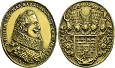 Baden-Baden. Eduart Fortunat 1588-1594-1600. 
Vergoldete, hochovale Bronzemedaille 1627 mit Signatur IGL. Barhäuptiges, bärtiges Brustbild des Markgr...
