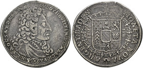 Baden-Baden. Ludwig Wilhelm (gen. "Türkenlouis") 1677-1707. 
Gulden zu 60 Kreuzer 1704 -Würzburg-. Brust­bild des Markgrafen mit Perücke im drapierte...