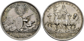 Baden-Baden. Ludwig Wilhelm (gen. "Türkenlouis") 1677-1707. 
Silbermedaille 1691 von Georg Hautsch (Nürnberg), auf den Sieg bei Salankamen über die T...