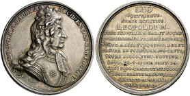 Baden-Baden. Ludwig Wilhelm (gen. "Türkenlouis") 1677-1707. 
Silbermedaille 1691 von Georg Hautsch (Nürnberg), auf denselben Anlass. Geharnischtes Br...