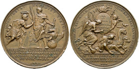 Baden-Baden. Ludwig Wilhelm (gen. "Türkenlouis") 1677-1707. 
Bronzemedaille 1691 von P.H. Müller, auf denselben Anlass. Der Kaiser als römischer Impe...