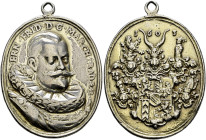 Baden-Durlach. Ernst Friedrich 1577-1604. 
Tragbare, hochovale Silbermedaille 1603 unsigniert. Brustbild des Markgrafen mit gefältelter Halskrause na...