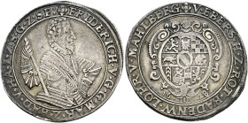 Baden-Durlach. Friedrich V. 1622-1659. 
Taler 1628 -Pforzheim-. FRIDERICH.V.G.G.MAR.Z.BAD.V.HA.L.Z.S.G.Z.SP. Geharnischtes Hüftbild mit Kommandostab ...