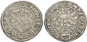 Baden-Durlach. Friedrich VII. Magnus 1677-1709. 
1/12 Taler zu 9 Kreuzer o.J. Hachberger Landwährung. Wiel. 610.
selten, gutes sehr schön