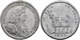 Baden-Durlach. Friedrich VII. Magnus 1677-1709. 
Zinnmedaille 1677 von Johann Christoph Müller, auf seinen Regierungsantritt. Brustbild mit Allongepe...