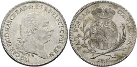 Baden-Durlach. Karl Friedrich 1746-1811. 
Konventionstaler 1803 von Heinrich Boltschauser mit dem Titel Kurfürst. Büste nach rechts / Gekrönter Wappe...