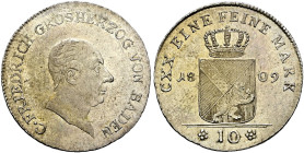 Baden-Durlach. Karl Friedrich 1746-1811. 
10 Kreuzer 1809. Mit Legende C.FRIEDRICH GROSHERZOG VON BADEN und mit Laubrand. Wiel. - vgl. 782, AKS 16 va...