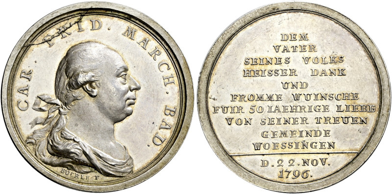 Baden-Durlach. Karl Friedrich 1746-1811. 
Silbermedaille 1796 von Johann Martin...