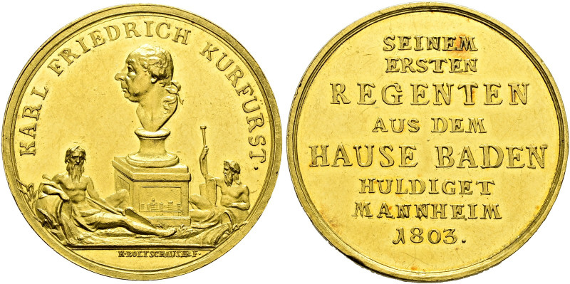 Baden-Durlach. Karl Friedrich 1746-1811. 
Rheingoldmedaille zu 5 Dukaten 1803 v...