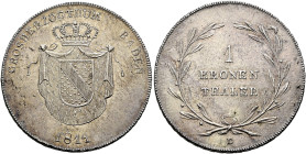 Baden-Durlach. Karl Ludwig Friedrich 1811-1818. 
Kronentaler 1814. AKS 24, J. 20, Kahnt 16d, Thun 14.
Prachtexemplar mit feiner Patina, winzige Schr...