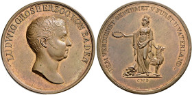 Baden-Durlach. Ludwig 1818-1830. 
Große Verdienstmedaille in Bronze o.J. (1820-1827) von C.W. Doell. Büste des Großherzogs nach rechts / Stehende, na...