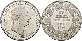 Baden-Durlach. Leopold I. 1830-1852. 
Kronentaler 1836. "Zu Ihrer Völker Heil". AKS 87. Kahnt 28, J. 51
Erstabschlag