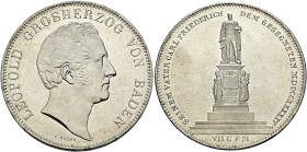 Baden-Durlach. Leopold I. 1830-1852. 
Doppeltaler 1844. Auf die Errichtung des Denkmals für seinen Vater Carl Friedrich. AKS 110. Kahnt 30, J. 57
Pr...