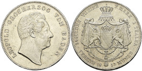 Baden-Durlach. Leopold I. 1830-1852. 
Doppeltaler 1852. AKS 89. Kahnt 32, J. 64
kleine Randfehler, vorzüglich-Stempelglanz