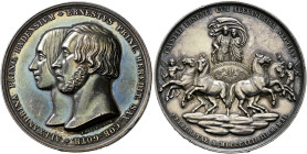 Baden-Durlach. Leopold I. 1830-1852. 
Silbermedaille 1842 von Helfricht, auf die Vermählung seiner Tochter Alexandrine Luise Amalie (1820-1904) mit H...