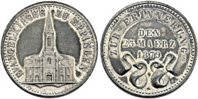 Baden-Durlach. Friedrich I. 1852-1907. 
Silberabschlag des Cu-Gedenkkreuzers 1879. Evangelische Kirche zu EPPINGEN. Lorenz 13, J. zu 96, Günzb. 14a. ...