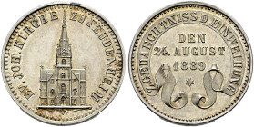 Baden-Durlach. Friedrich I. 1852-1907. 
Silberabschlag des Cu-Gedenkkreuzers 1889. Evangelische Kirche zu FEUDENHEIM. Lorenz 14, Slg. Opitz 3583a. 4,...
