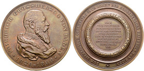 Baden-Durlach. Friedrich I. 1852-1907. 
Bronzemedaille 1896 von R. Mayer, auf den 70. Geburtstag des Großherzogs. Dessen Brustbild in Uniform mit Man...
