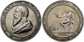 Baden-Durlach. Friedrich I. 1852-1907. 
Versilberte Bronzemedaille 1897 von R. Mayer, auf die Einweihung des Schützenhauses in Pforzheim. Brustbild d...