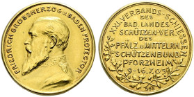 Baden-Durlach. Friedrich I. 1852-1907. 
Kleine Goldmedaille 1905 von R. Mayer, auf das 21. Verbandsschießen des Badischen Landes- schützenvereins in ...