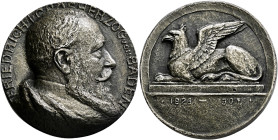 Baden-Durlach. Friedrich I. 1852-1907. 
Silbergussmedaille o.J. (1910) von Heinrich Ehehalt. Brustbild in Uniform mit Mantel nach rechts / Ein nach l...