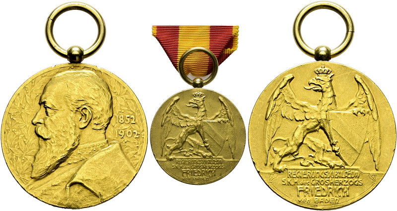 Baden-Durlach. Friedrich I. 1852-1907. 
Tragbare Goldmedaille 1902 von R. Mayer...