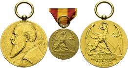Baden-Durlach. Friedrich I. 1852-1907. 
Tragbare Goldmedaille 1902 von R. Mayer, auf das 50-jährige Regierungsjubiläum des Großherzogs. Dessen Brustb...