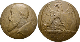 Baden-Durlach. Friedrich I. 1852-1907. 
Große Bronzegussmedaille 1902 von R. Mayer, auf denselben Anlass. Auf mit Lorbeer bestreutem Grund das Brustb...