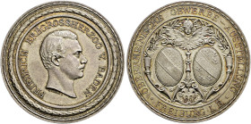 Baden-Durlach. Friedrich I. 1852-1907. 
Versilberte Bronzemedaille 1887 von E. Weigand, auf die Oberrheinische Gewerbeausstellung in Freiburg. Büste ...