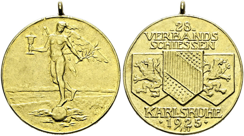 Karlsruhe, Stadt. . 
Tragbare Goldmedaille 1925 von Henrich Ehehalt, auf das 28...