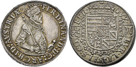 Ensisheim als habsburgische Münzstätte. Erzherzog Ferdinand 1564-1594. . 
Taler o.J. Jüngeres Brustbild, Harnisch mit Rankendekor verziert. Klemesch ...