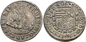Ensisheim als habsburgische Münzstätte. Erzherzog Ferdinand 1564-1594. . 
1/4 Taler o.J. Harnisch mit Rankenmuster verziert. Klemesch 239, E.u.L. 74,...