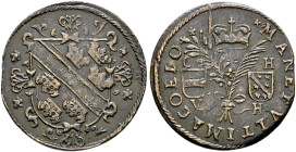 Ensisheim als habsburgische Münzstätte. Erzherzog Ferdinand 1564-1594. . 
Cu-Rechenpfennig o.J. -Ensisheim- Rollwerkverzierte Kartusche mit dem Wappe...
