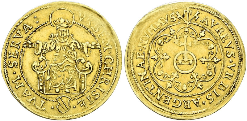 Straßburg, Stadt. . 
Goldgulden o.J. (1. Hälfte 17. Jh.). Thronende Madonna / R...